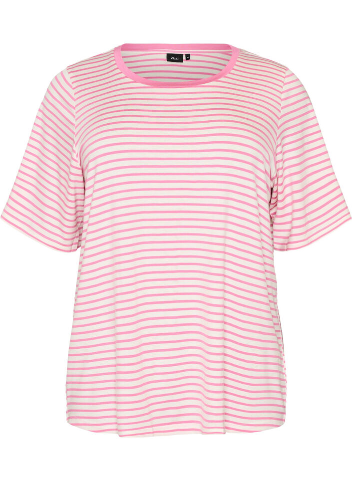 T-shirt with TENCEL&trade; Lyocell and stripes, Pink, Packshot image number 0