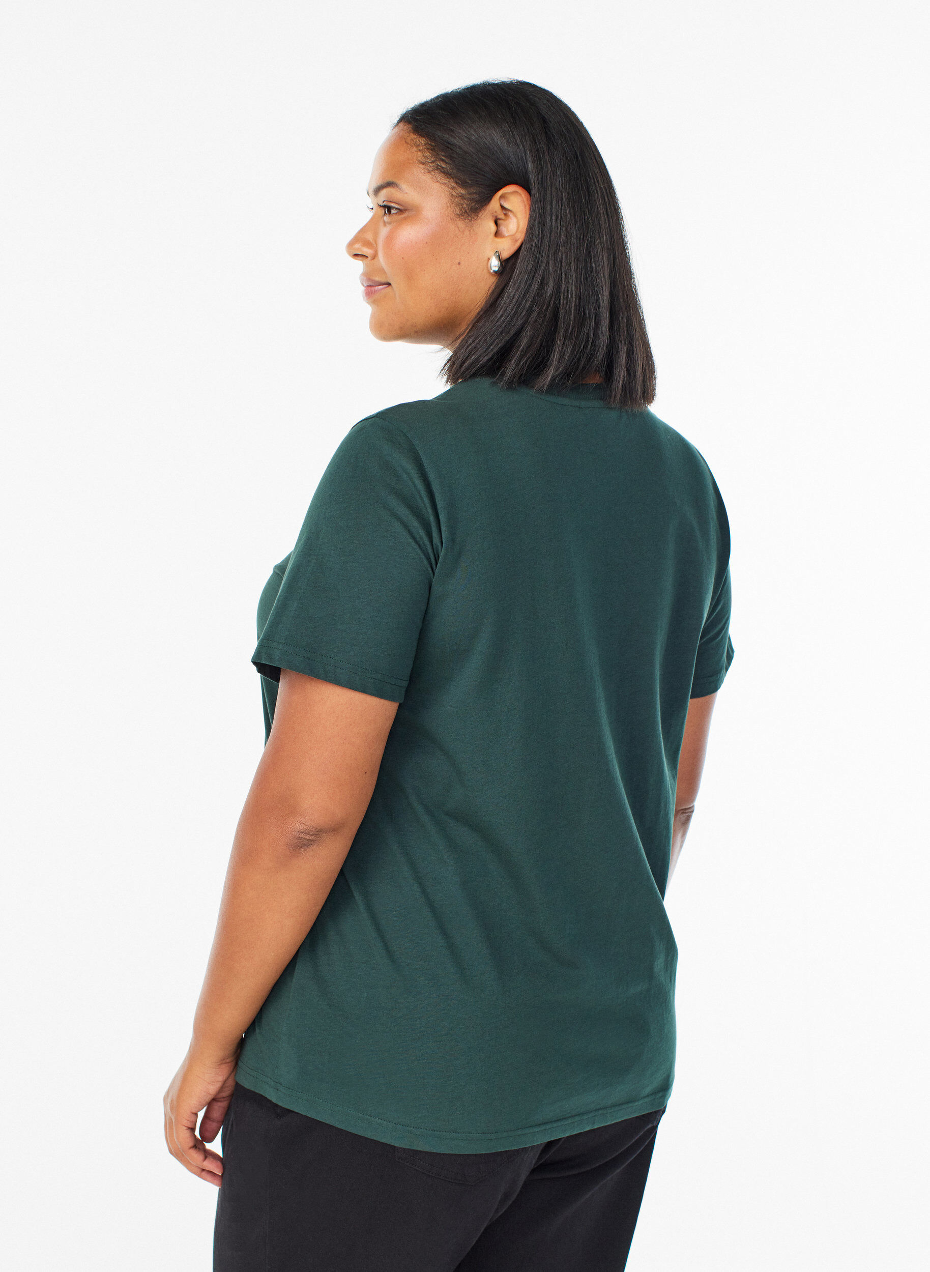 Zizzifashion Basic cotton T-shirt with round neck, Green, Model image number 2