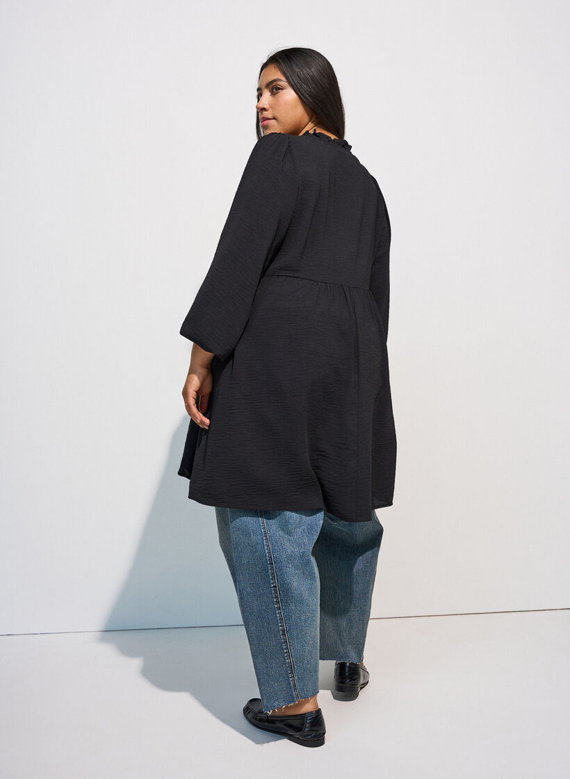 A-line dress with an empire line, Black, Model image number 2