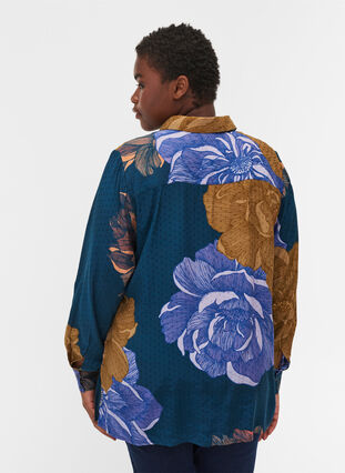 Long-sleeved, floral viscose shirt, Reflecting Pond AOP, Model image number 1