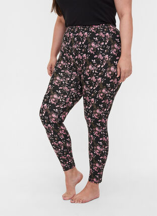 Viscose leggings with floral print, Black AOP FLOWER, Model image number 2