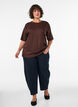 T-shirt with rhinestones and round neck, Brown, Model image number 1