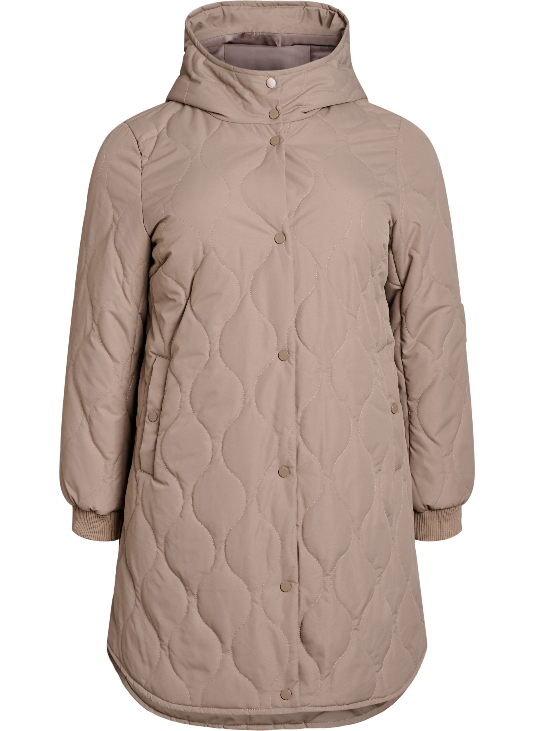 Mid-length quilted jacket with a hood