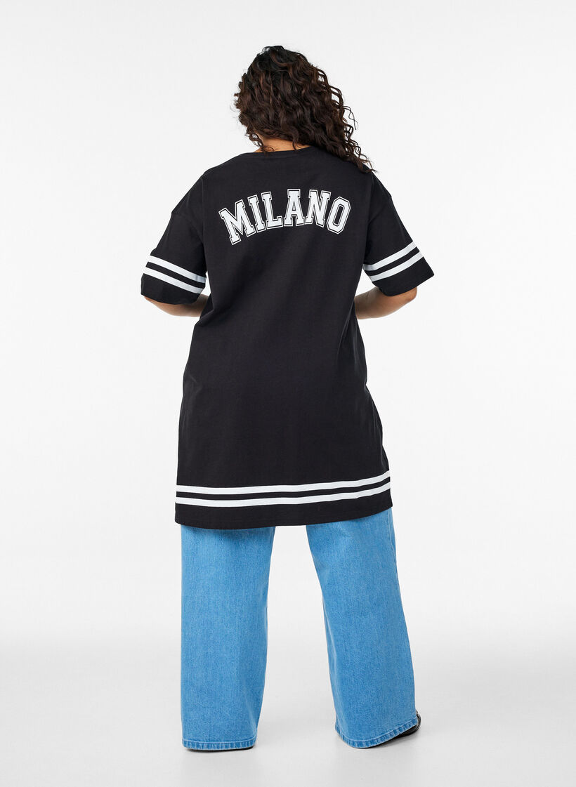 Short T-shirt dress with sporty details, Black, Model image number 2