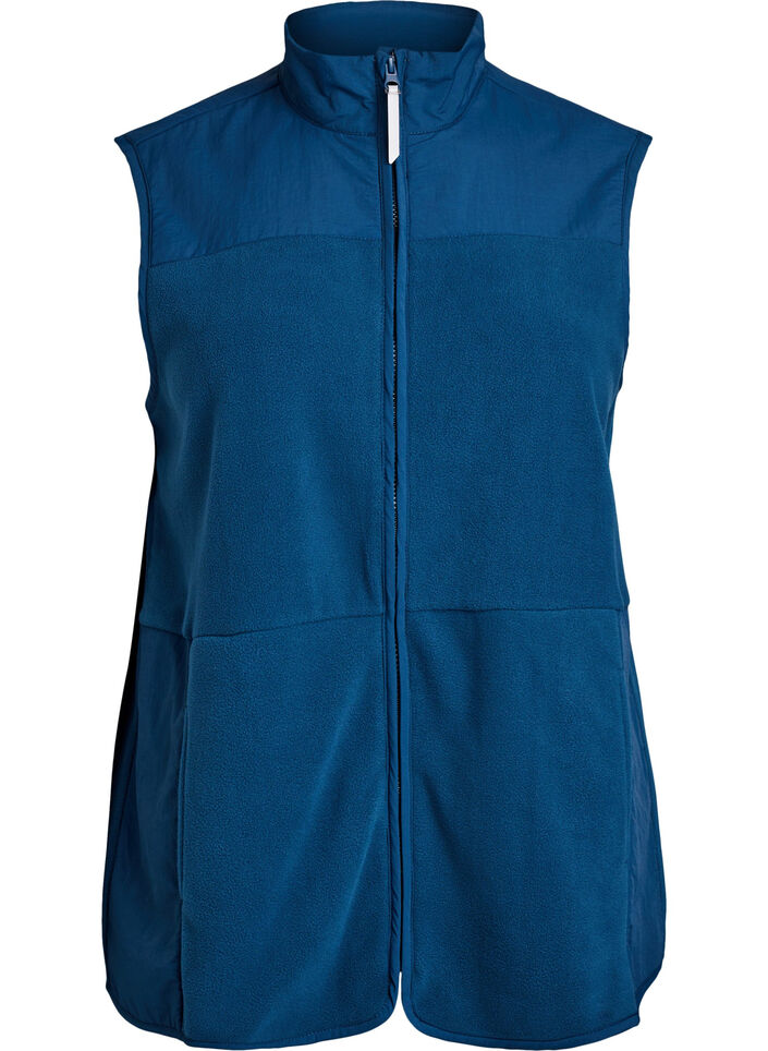 Fleece vest with high collar and pockets, Blue, Packshot