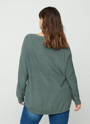 Knitted blouse with a round neckline, Balsam Green, Model image number 1