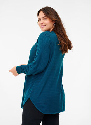 Knit blouse with texture and round neckline, Reflecting Pond, Model image number 1