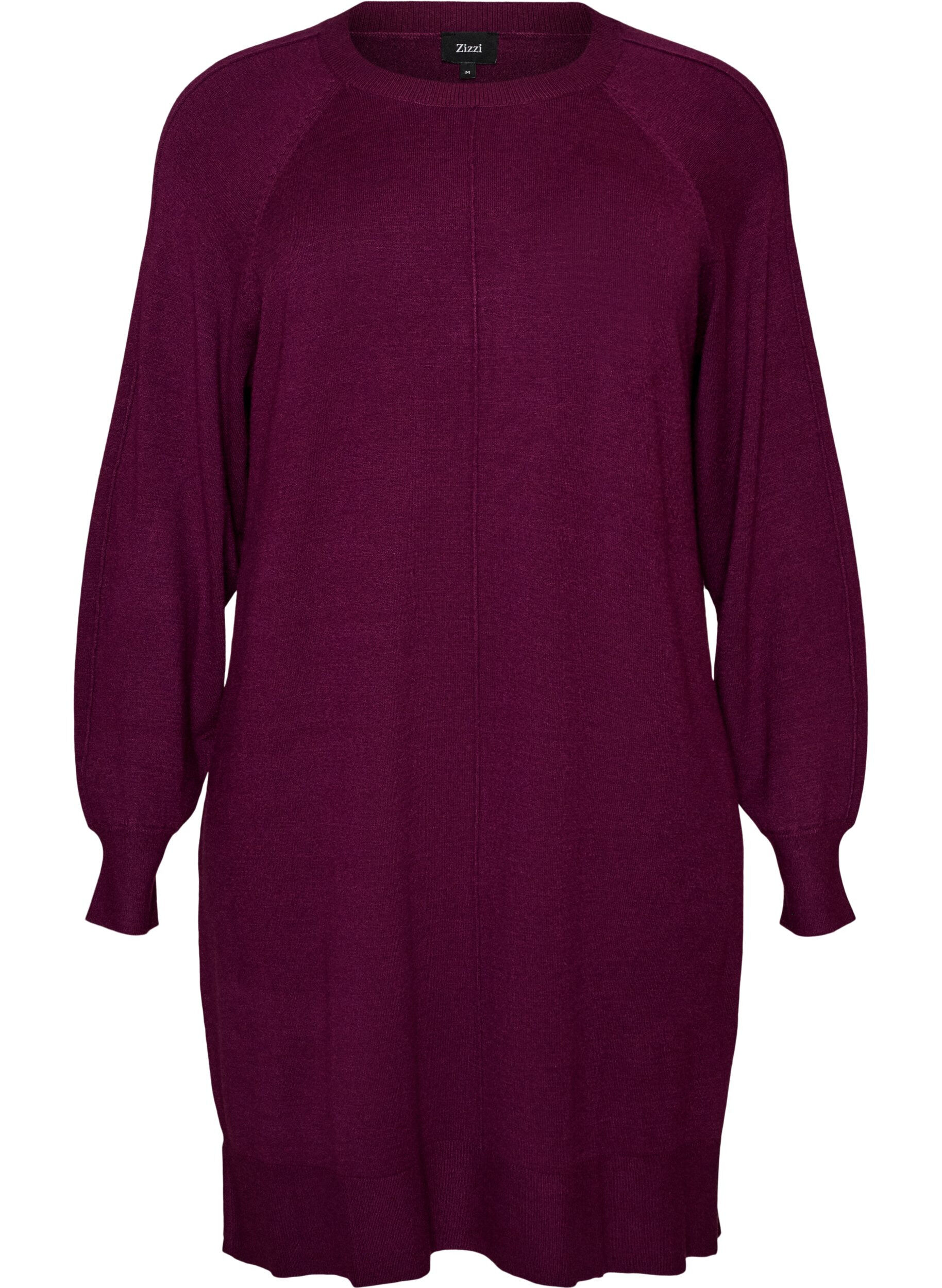 ZizzifashionShort knitted dress with raglan sleeves and a centre seam, Red, Packshot image number 0