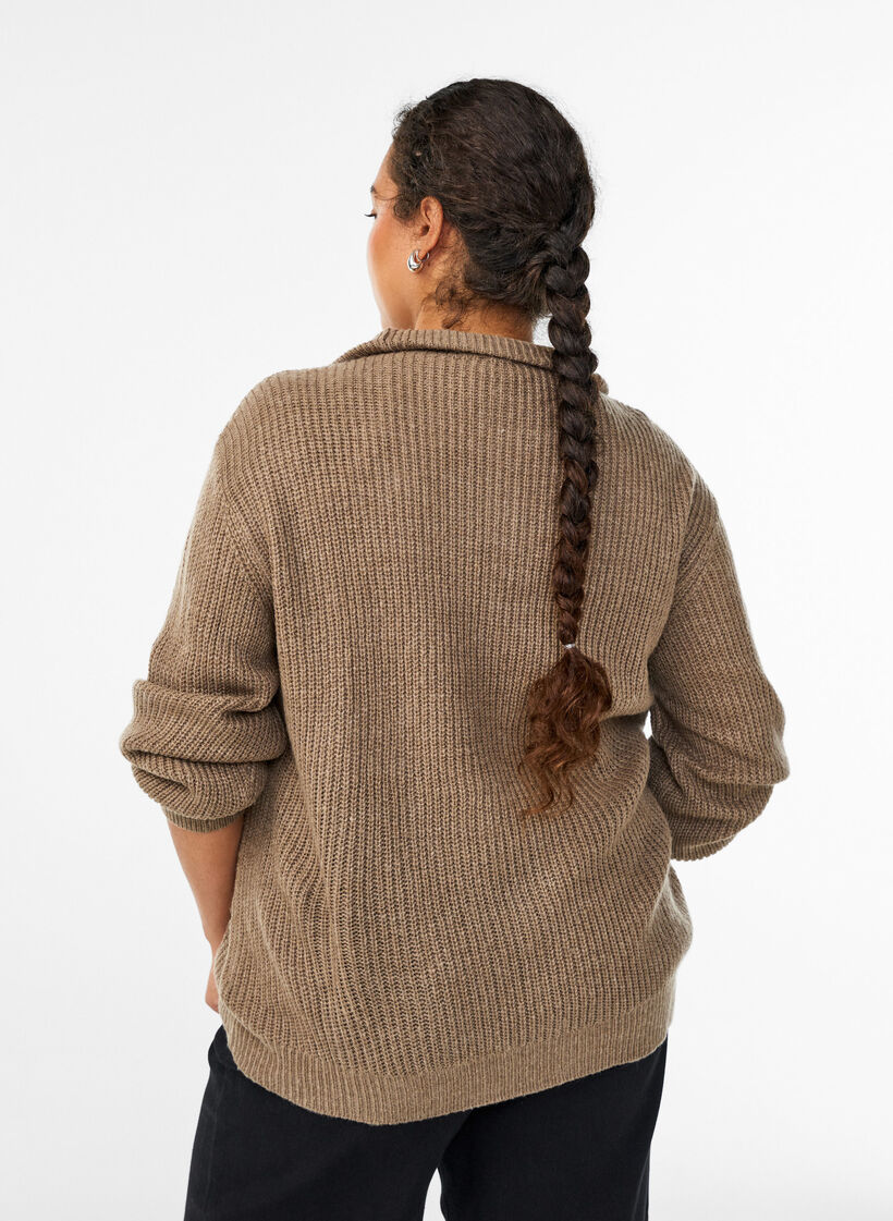 FLASH - Knitted sweater with high neck and zipper, Brown, Model image number 2