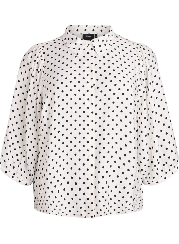Shirt with dotted pattern and 3/4 sleeves, White, Packshot image number 0