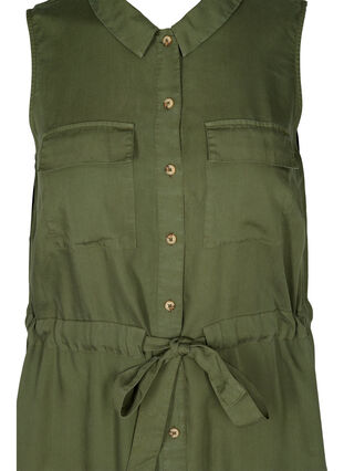 Sleeveless shirt dress with adjustable waist, Kaki Green, Packshot image number 2