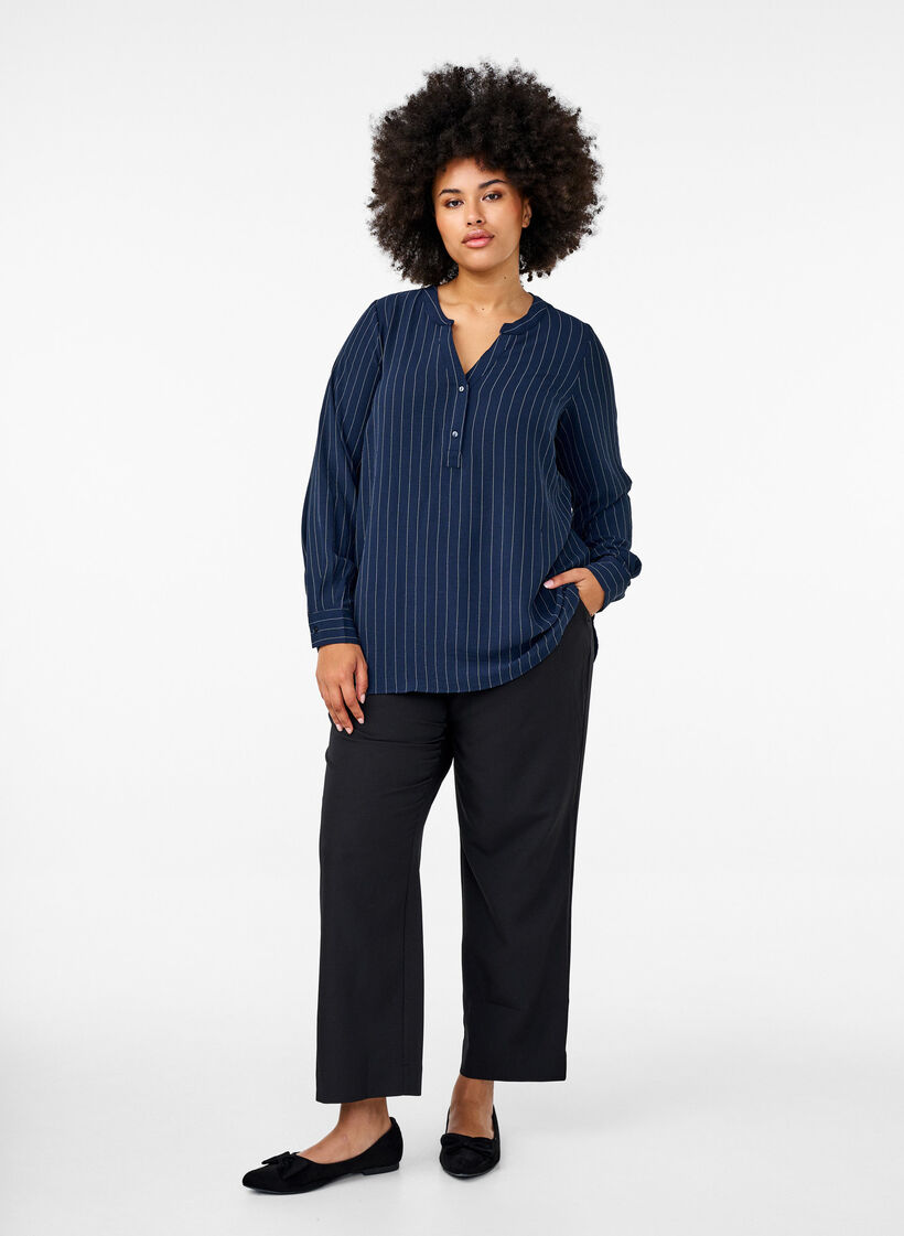 FLASH - Pinstripe shirt blouse, Blue, Model image number 1