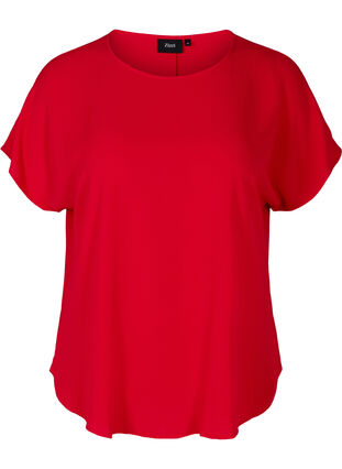 Blouse with short sleeves and a round neckline, Lipstick Red, Packshot image number 0