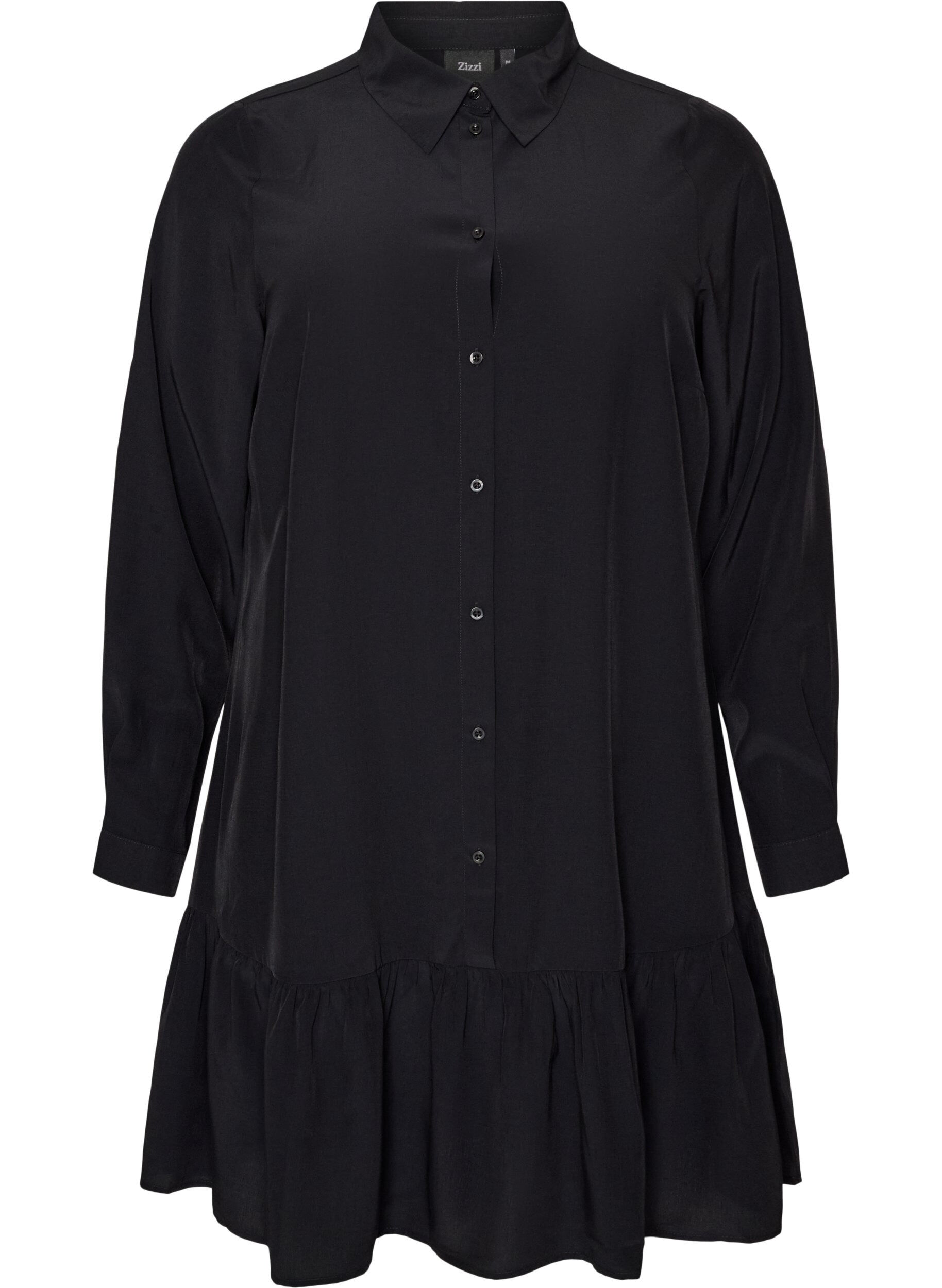 ZizzifashionShort shirt dress with ruffle tier, Black, Packshot image number 0