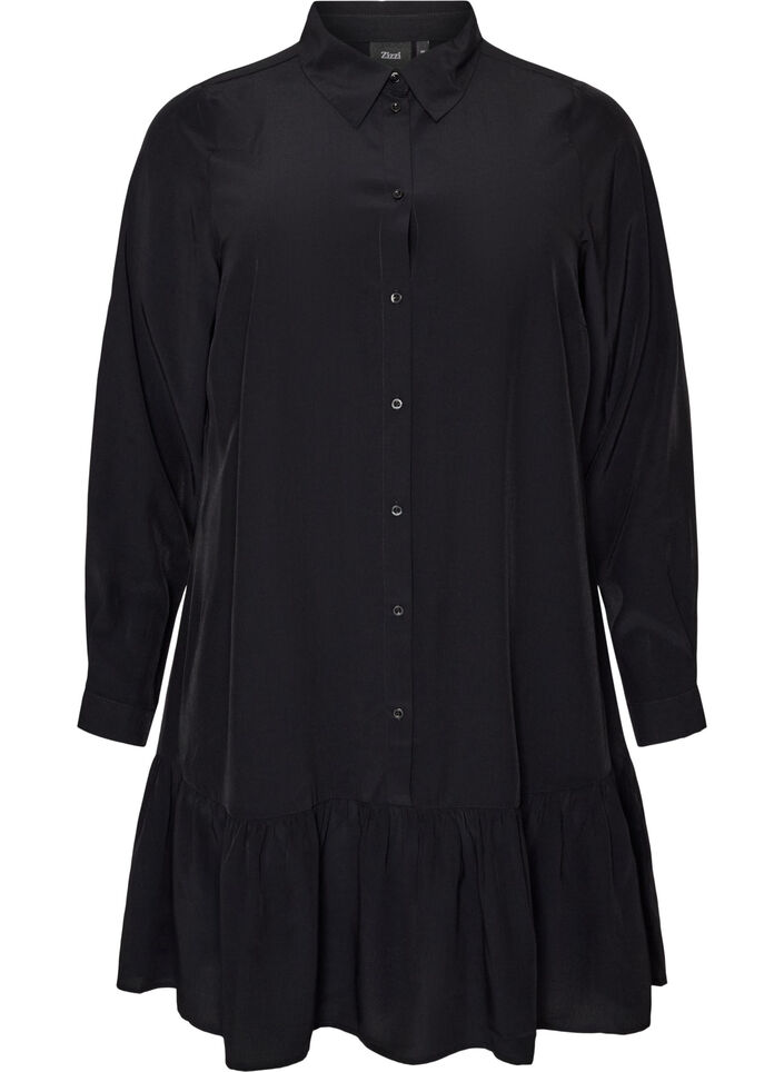 Short shirt dress with ruffle tier, Black, Packshot image number 0