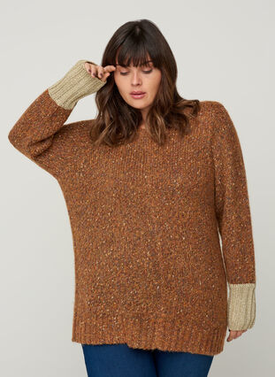Marled knitted sweater with wool, Mocha Bisque com, Model image number 0