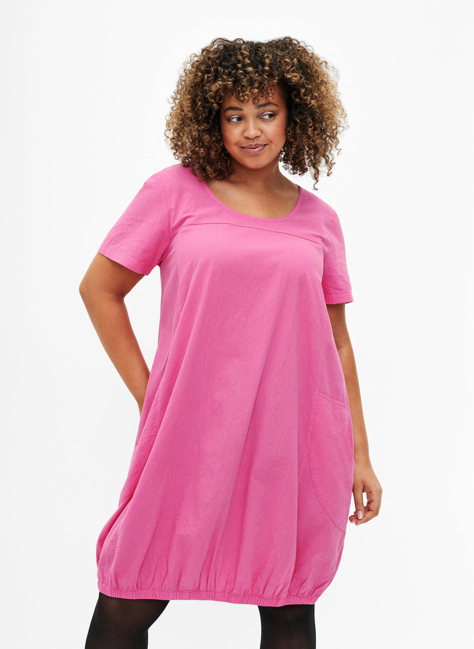 Short sleeve cotton dress, Pink, Model