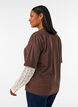 Loose t-shirt with long lace sleeves, Brown, Model image number 2