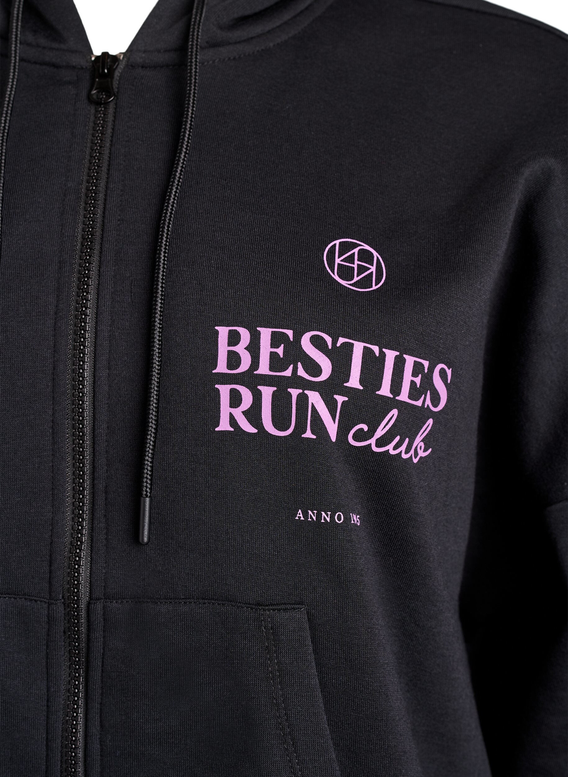 Zizzifashion Hoodie with zipper and chest print, Black, Packshot image number 2