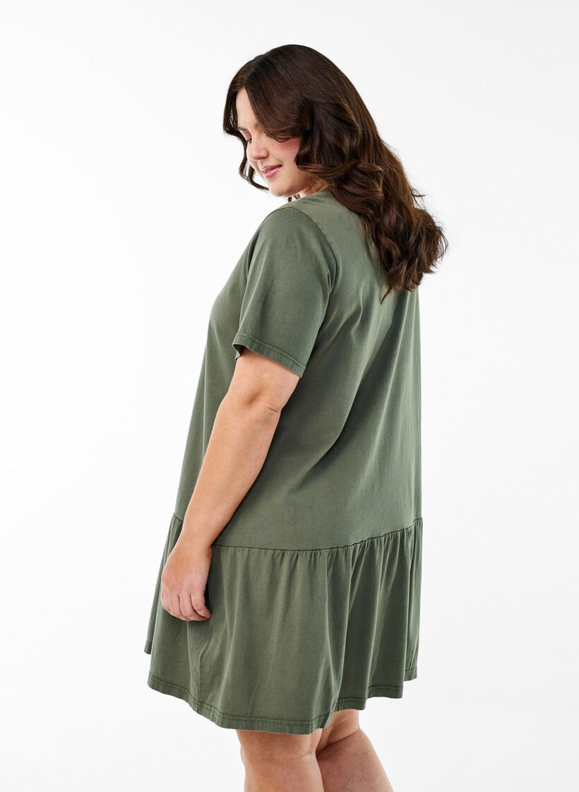 Short A-line dress with a washed look, Green, Model image number 2