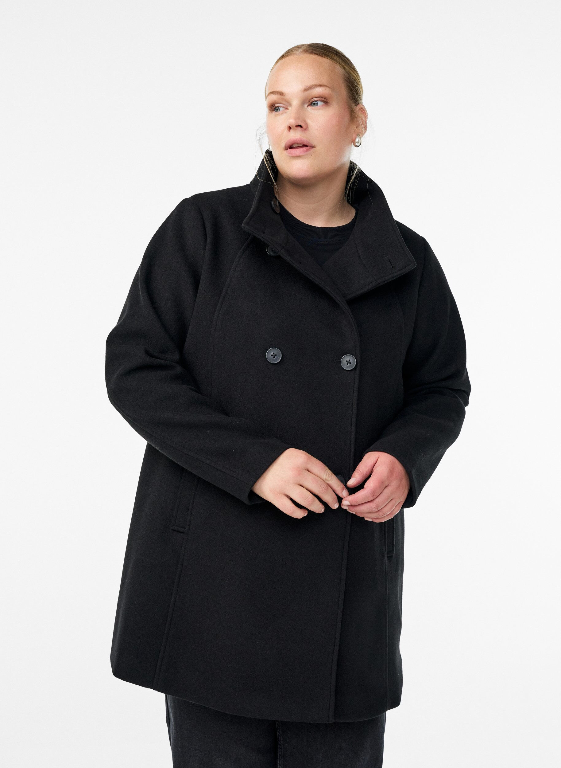 ZizzifashionShort coat with A-line shape, Black, Model image number 0