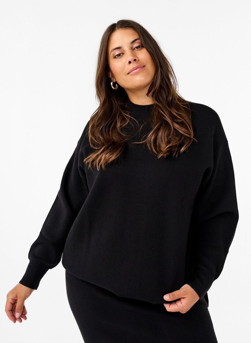 Solid colour knitted blouse, Black, Model image number 0
