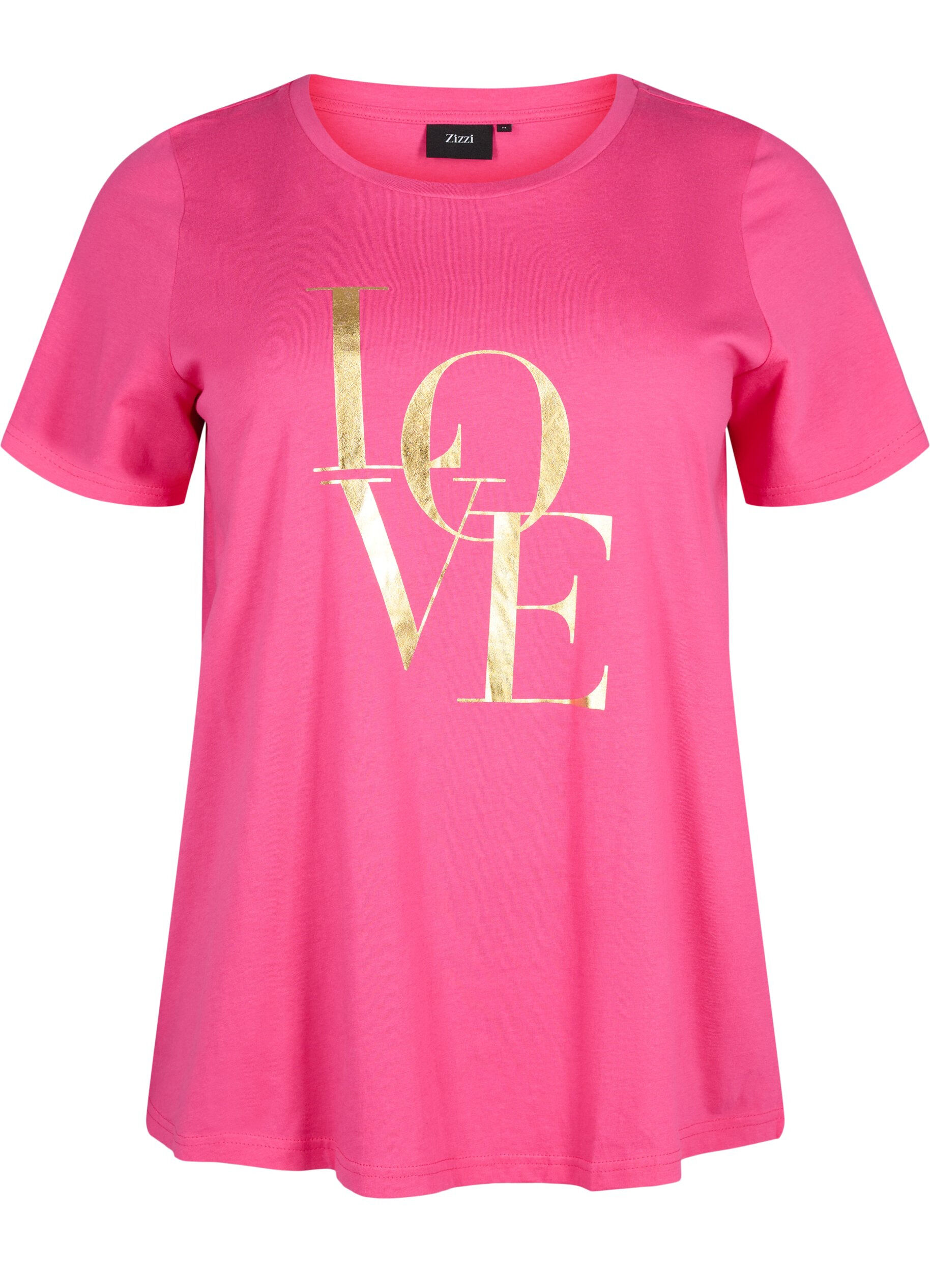 Zizzifashion Cotton T-shirt with gold-colored text, R.Sorbet w.Gold Love, Packshot image number 0