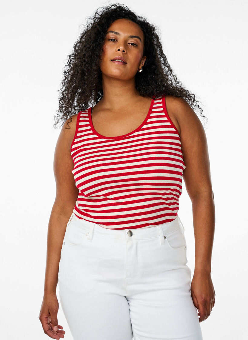 Striped tank top with a rib structure, Red, Model image number 0