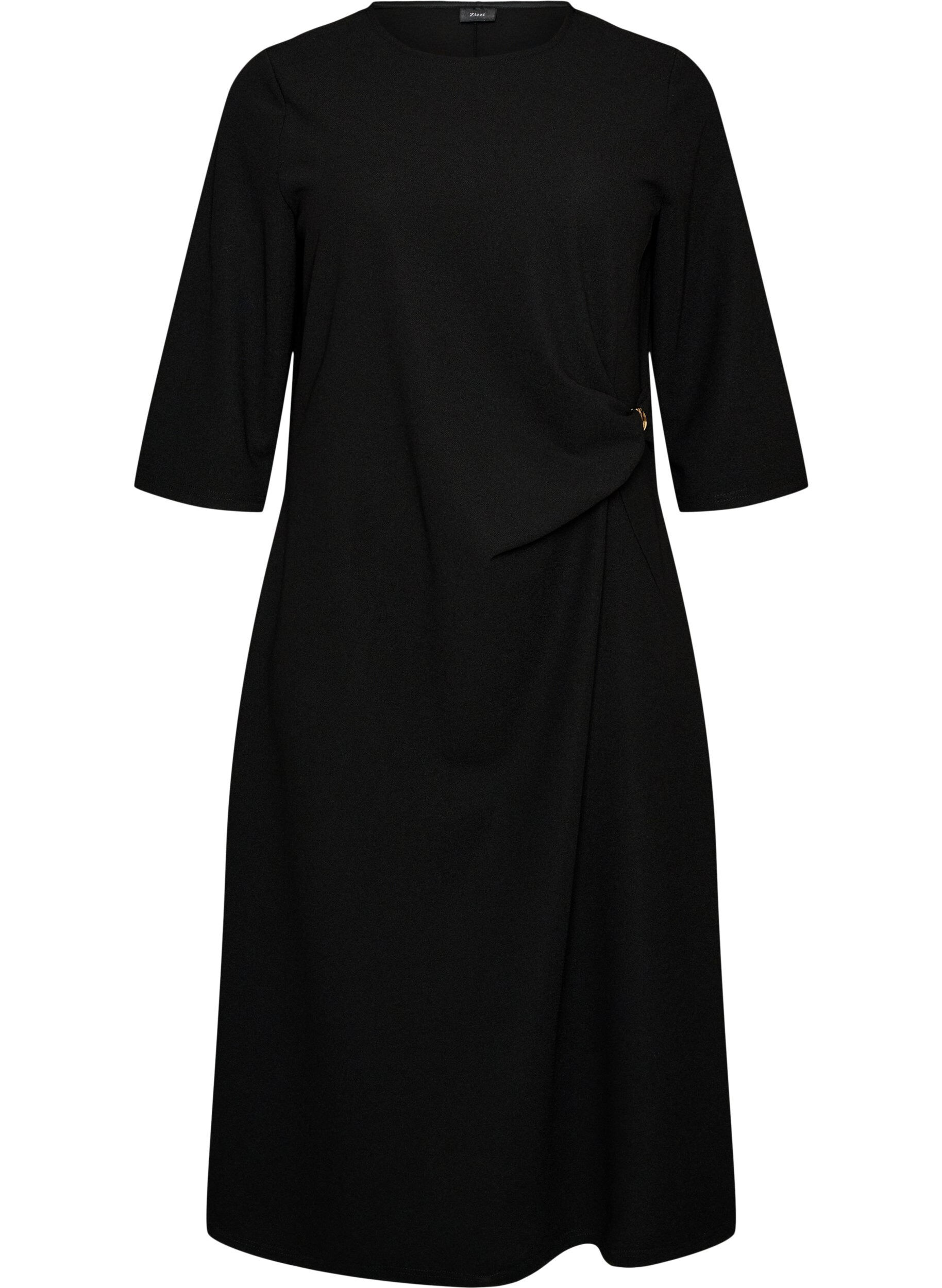 ZizzifashionJersey dress with draping and decorative buckle, Black, Packshot image number 0