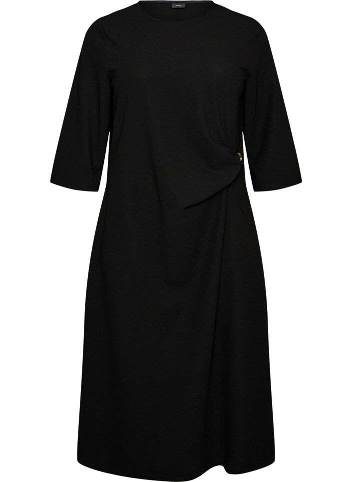Jersey dress with draping and decorative buckle, Black, Packshot image number 0