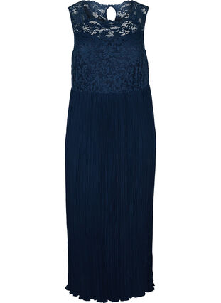 Sleeveless maxi dress with pleats and lace, Night Sky, Packshot image number 0