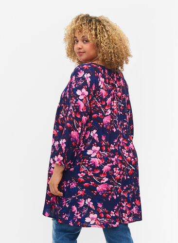 Tunica in viscose with 3/4 sleeves, B. Blue/Pink Flower, Model image number 1