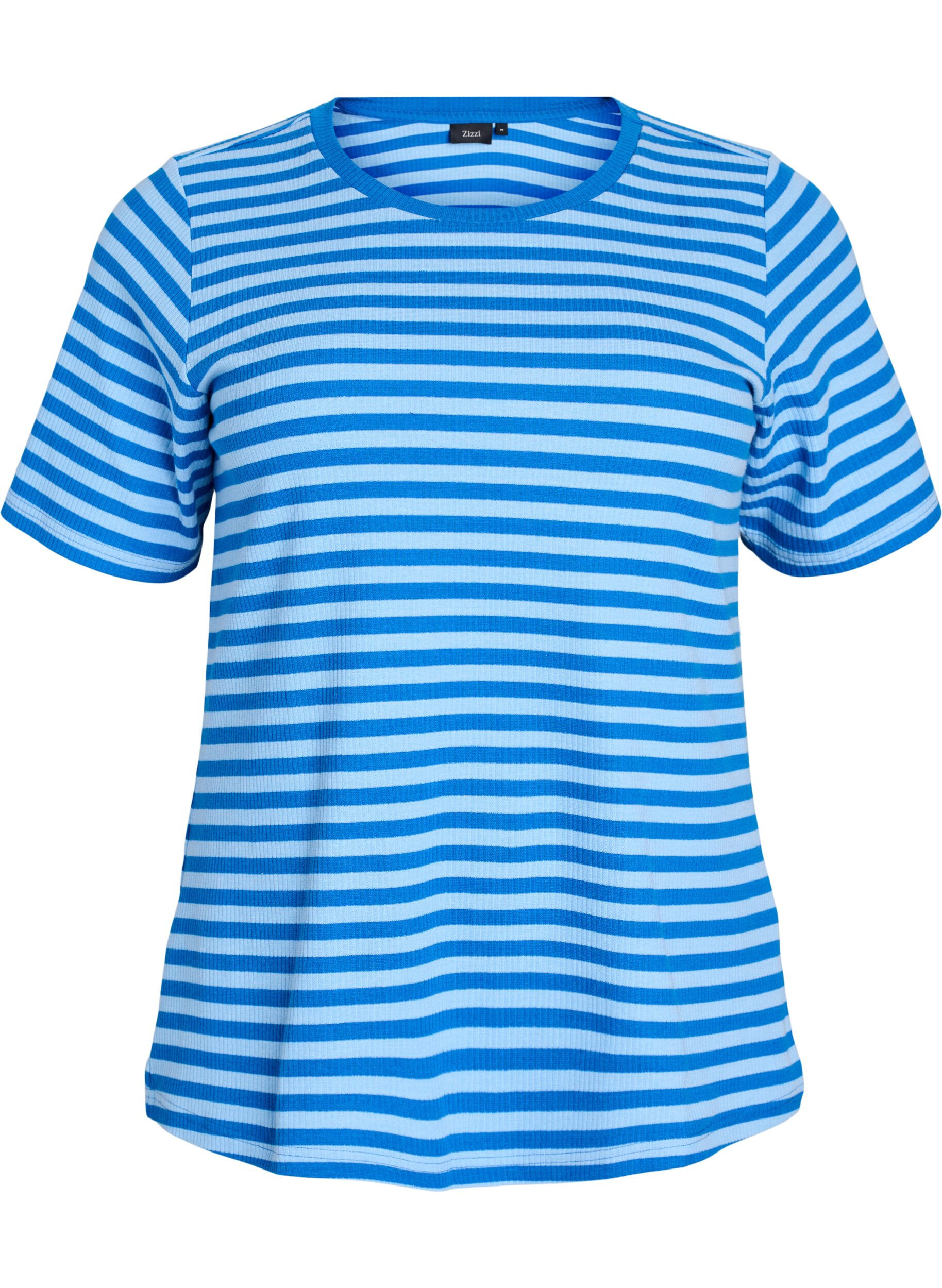 Zizzifashion Striped T-shirt with ribbed texture, Light Blue, Packshot image number 0