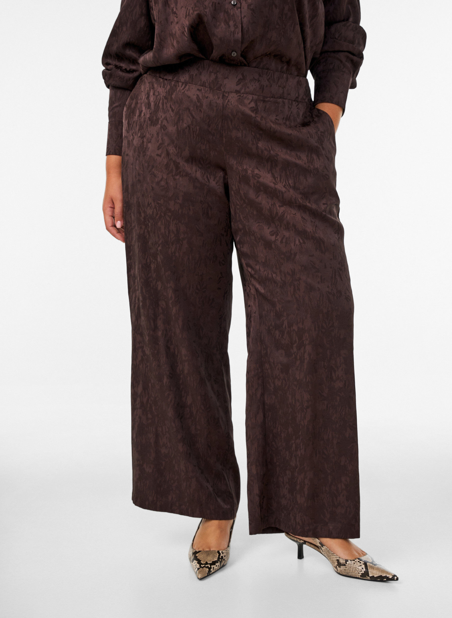 ZizzifashionLoose trousers with paisley pattern and high waist, Brown, Model image number 2