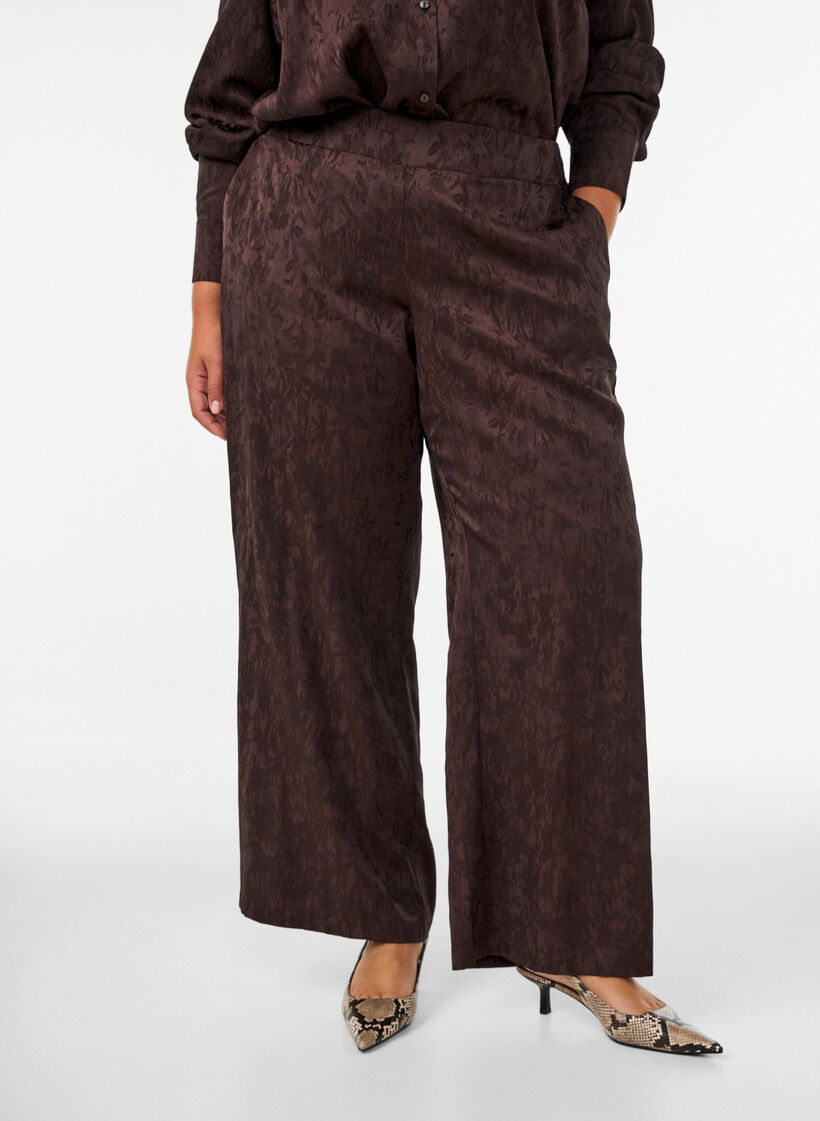 Loose trousers with paisley pattern and high waist, Brown, Model image number 2