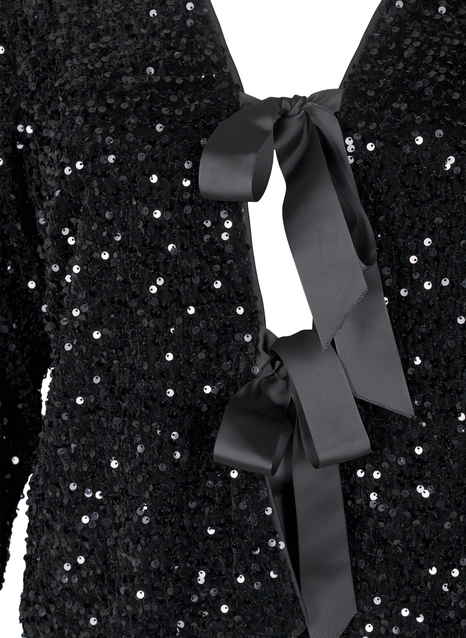 Zizzifashion Sequin blouse with tie details, Black, Packshot image number 2