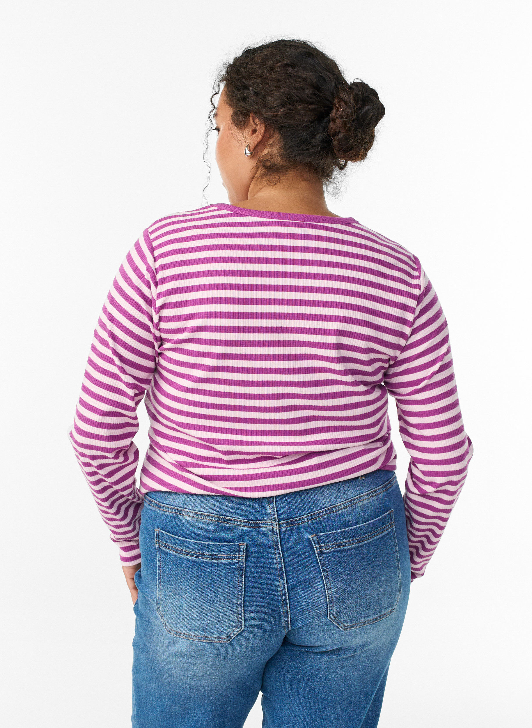 Zizzifashion Striped blouse with long sleeves, Purple, Model image number 2