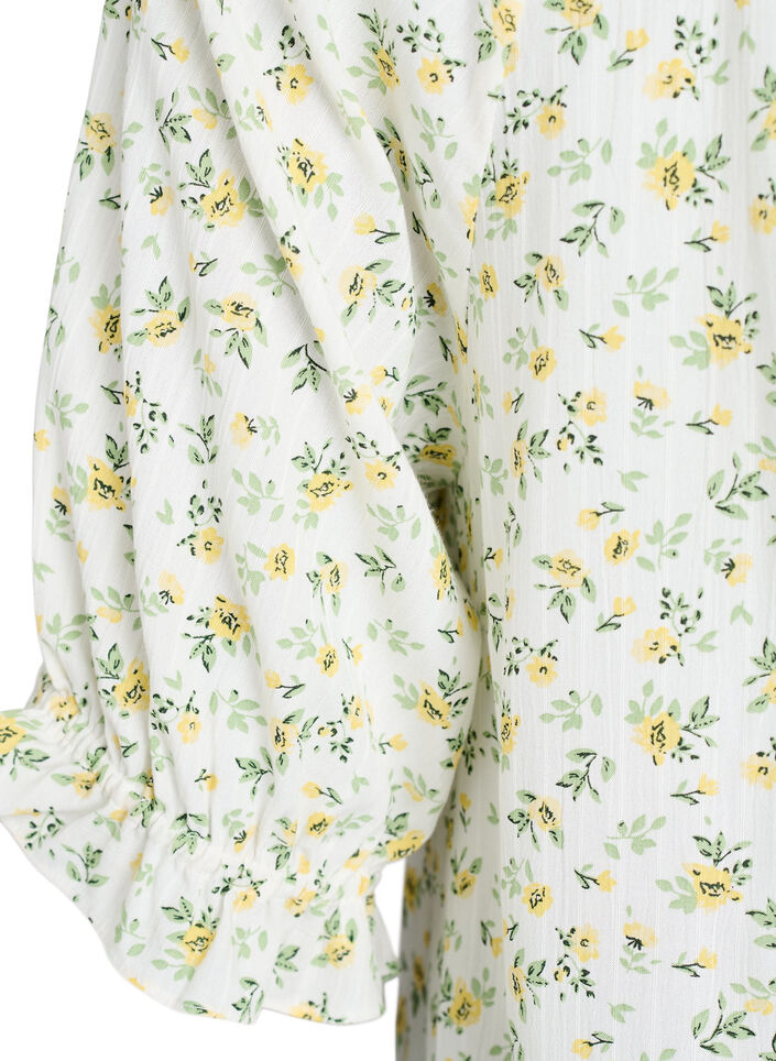 Floral viscose blouse with half-length sleeves, White, Packshot image number 3