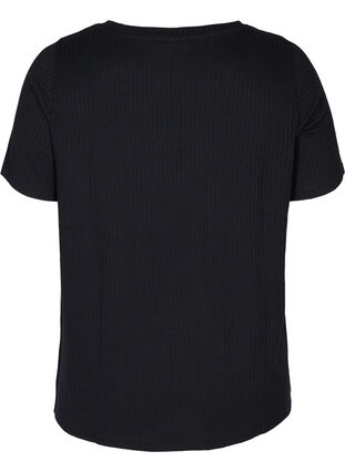 Plain ribbed t-shirt with short sleeves, Black, Packshot image number 1