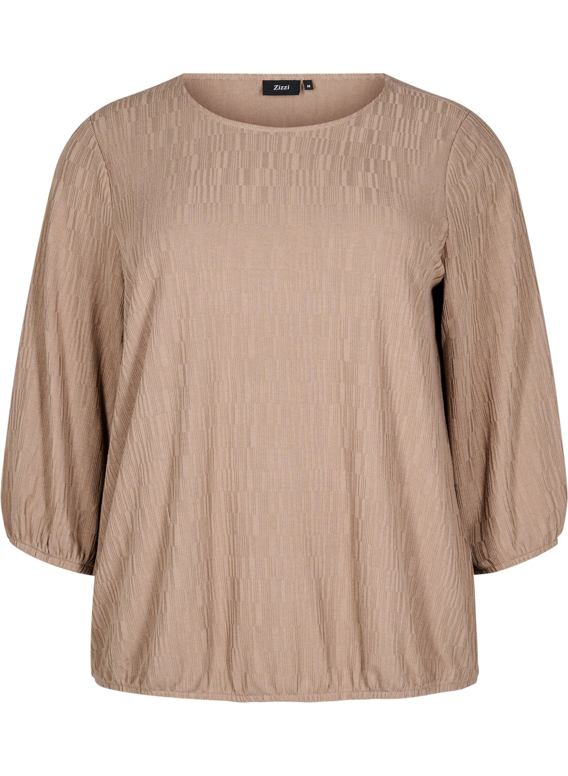 Zizzifashion Blouse with texture and 3/4 sleeves, Brown, Packshot image number 0