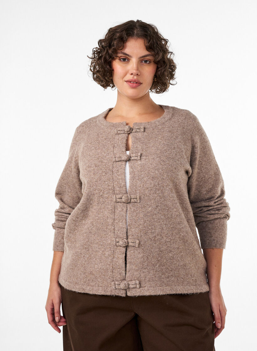 Cardigan with knot fastenings, Beige, Model image number 0