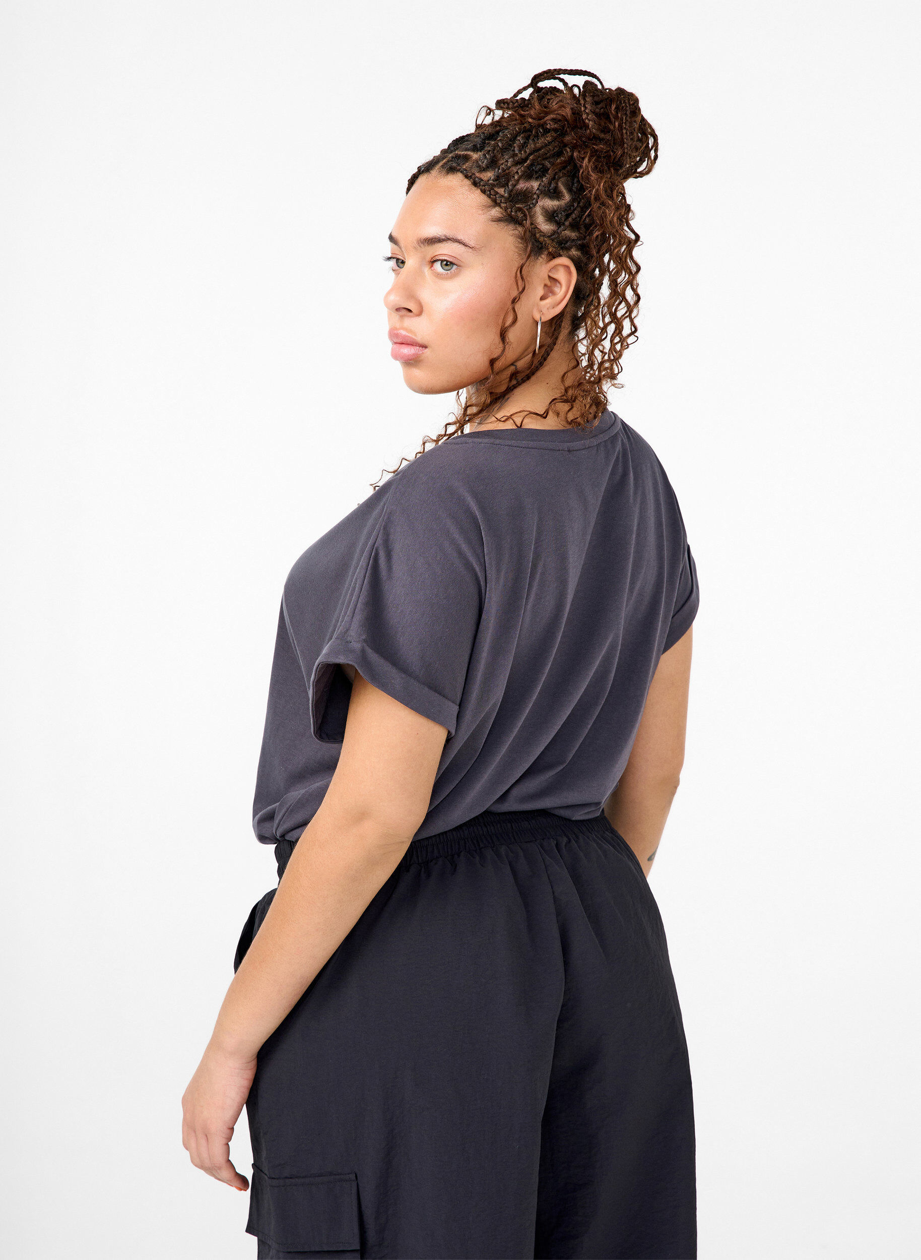 Zizzifashion Short sleeve cotton blend T-shirt, Dark Grey, Model image number 2