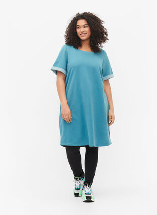 Sweater dress with short sleeves and slits, Brittany Blue, Model image number 2