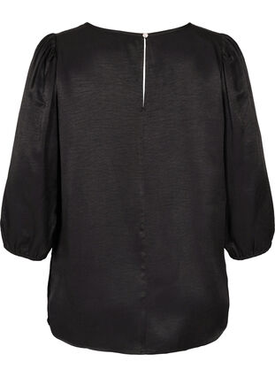 A-line, v-neck blouse with 3/4 balloon sleeves, Black, Packshot image number 1