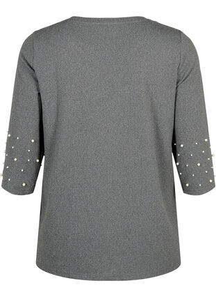 Blouse with pearls and 3/4 sleeves, Dark Grey Melange, Packshot image number 1