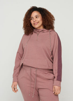 Sweatshirt with a hood and pocket, Rose Taupe Melange, Model image number 0