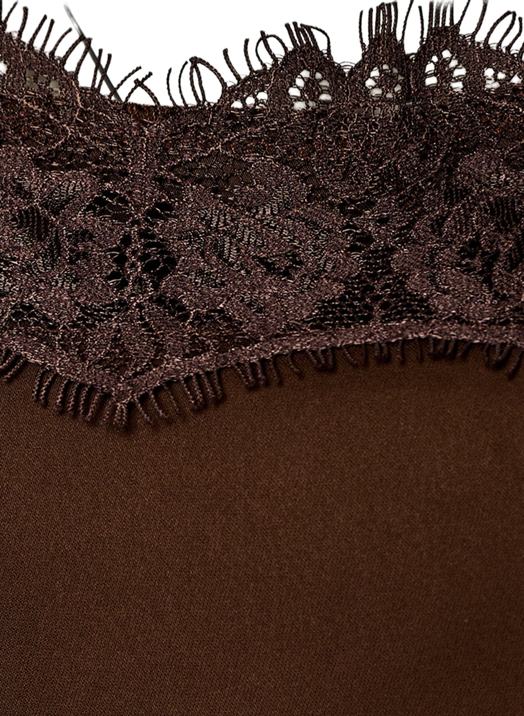 ZizzifashionLong satin top with lace edges, Brown, Packshot image number 2