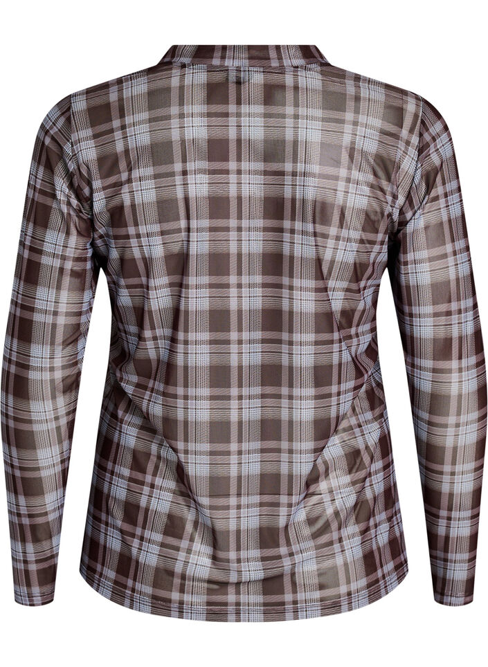 Checked mesh blouse, Blue, Packshot image number 1