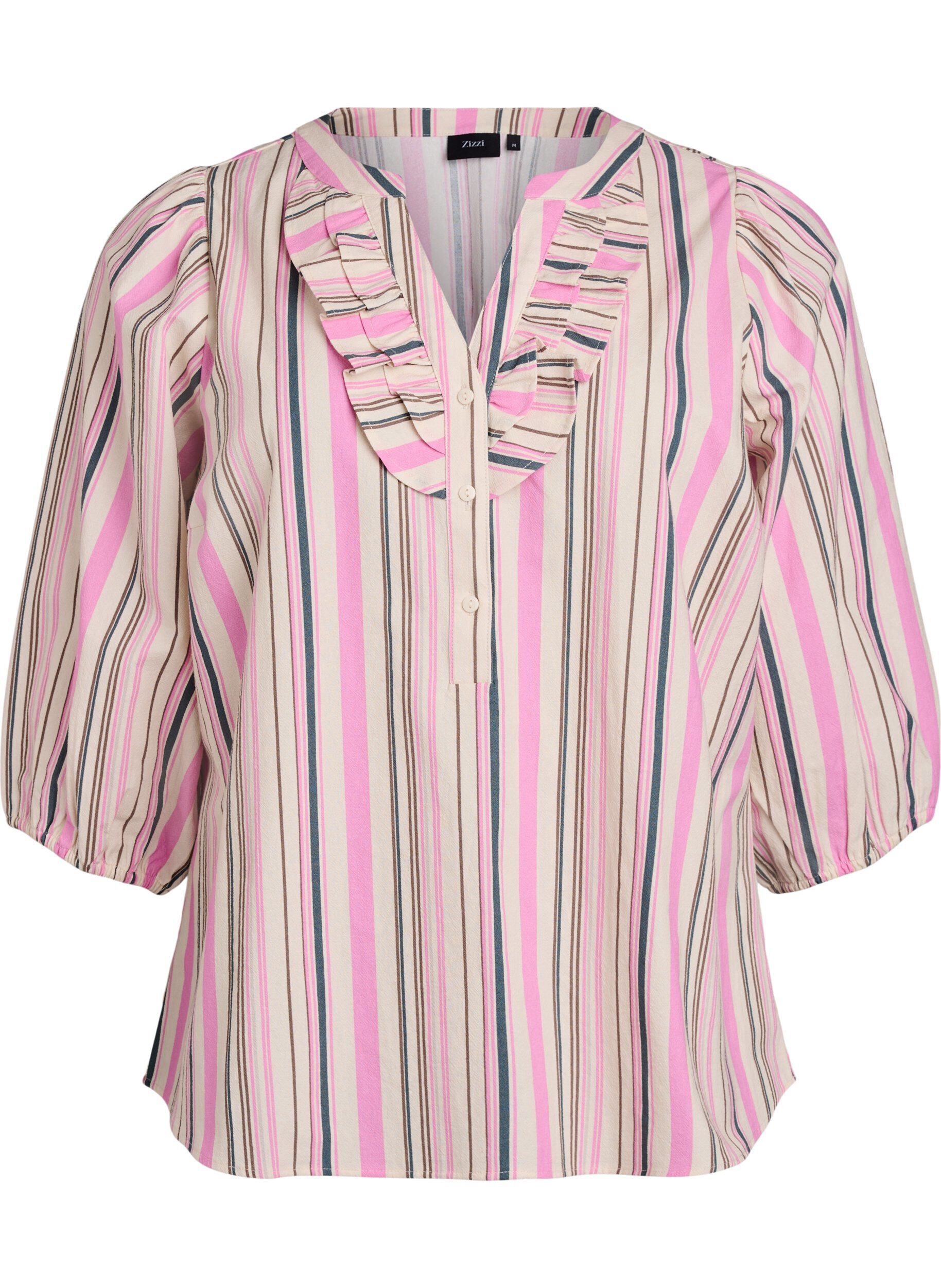 Zizzifashion 3/4 sleeve blouse in cotton with stripes, Vanilla, Packshot image number 0