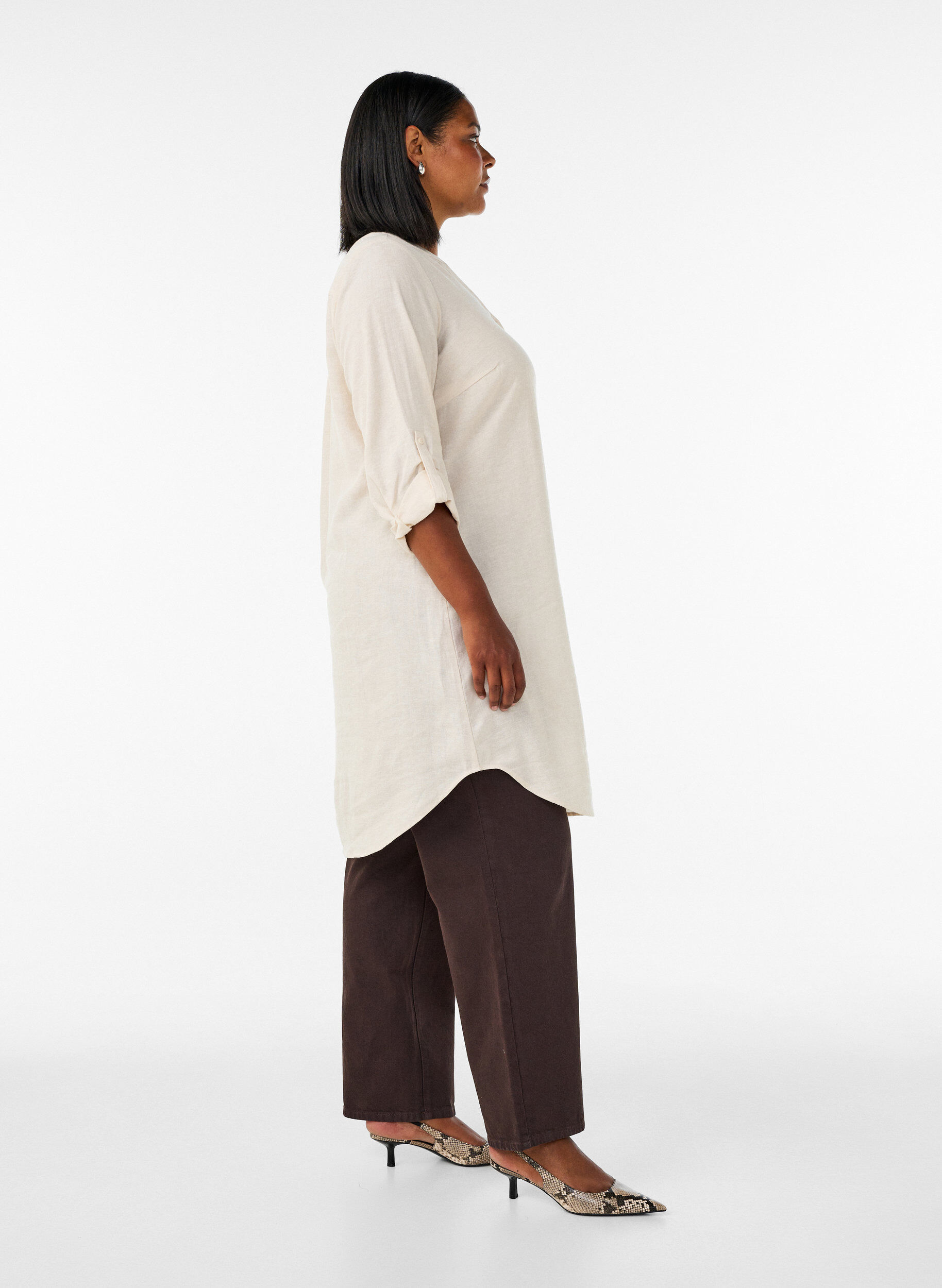 ZizzifashionLong shirt in linen and viscose, Beige, Model image number 3